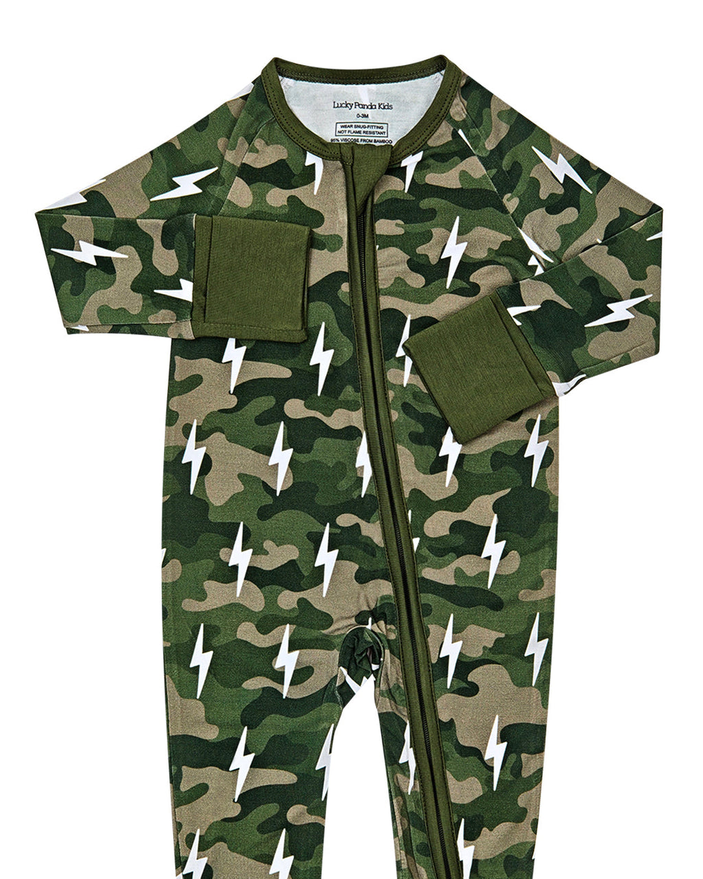 Bamboo Zip Romper | Green Camo Bolts