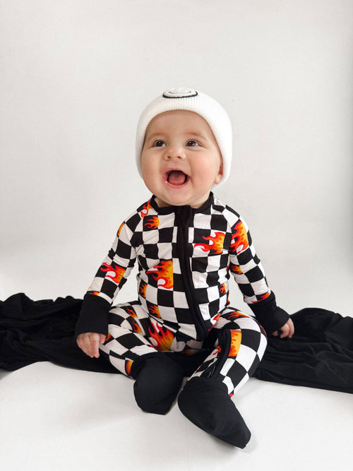 Bamboo Zip Romper | Checker Blaze