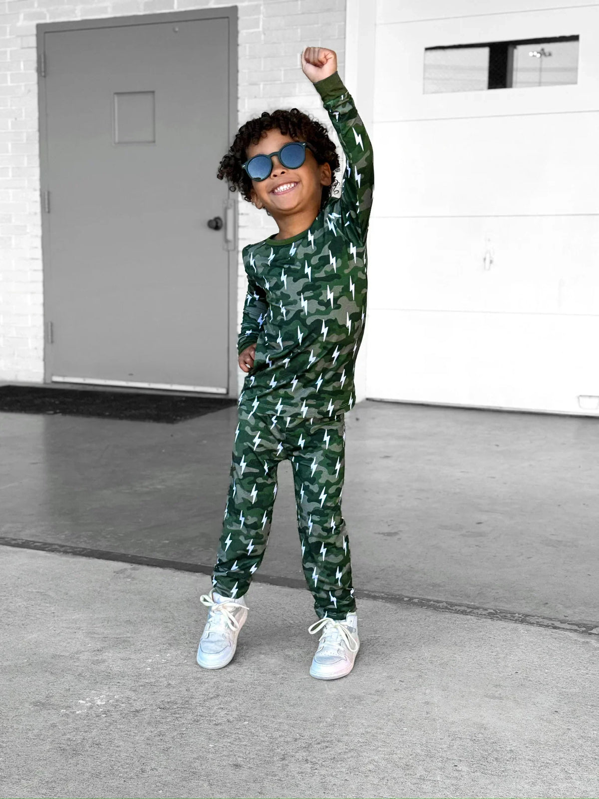 Bamboo Two Piece Set | Green Camo Bolts