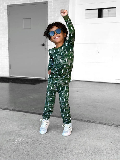Bamboo Two Piece Set | Green Camo Bolts