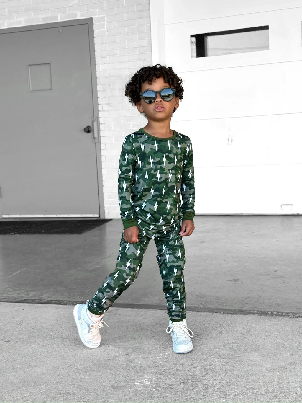 Bamboo Two Piece Set | Green Camo Bolts