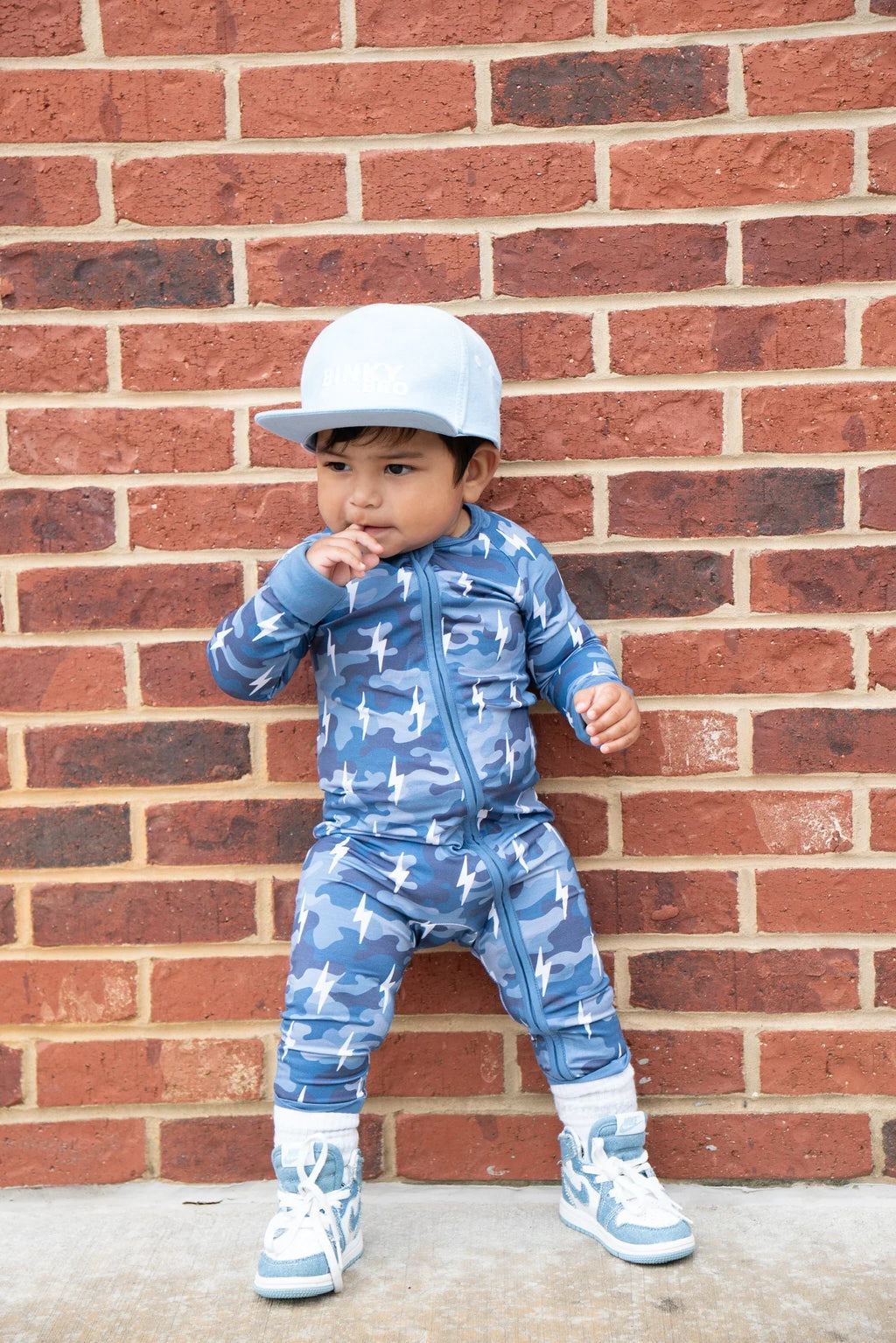 Bamboo Zip Romper | Blue Camo Bolts