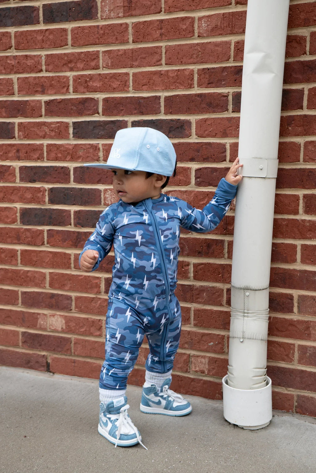 Bamboo Zip Romper | Blue Camo Bolts