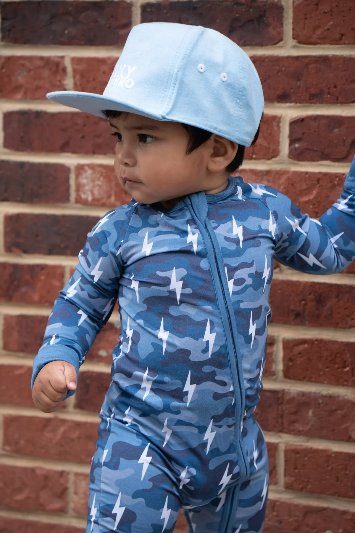 Bamboo Zip Romper | Blue Camo Bolts