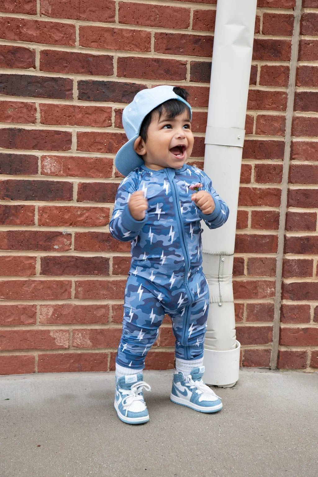 Bamboo Zip Romper | Blue Camo Bolts