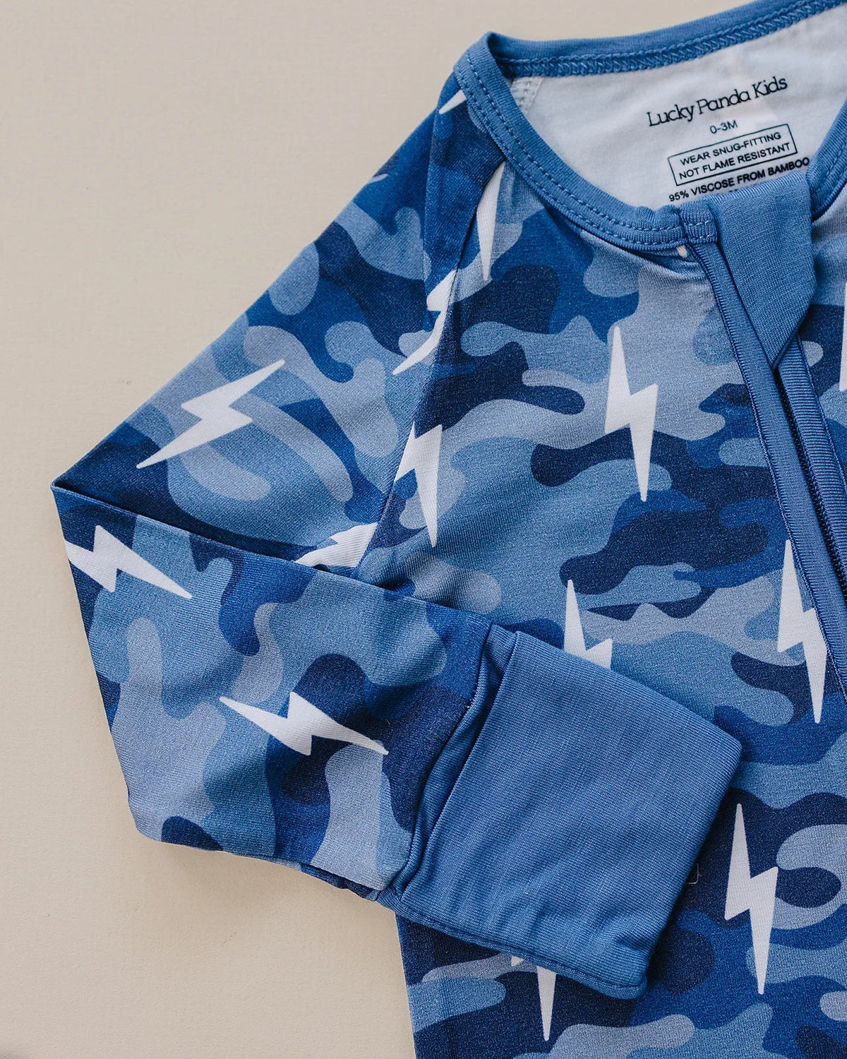 Bamboo Zip Romper | Blue Camo Bolts
