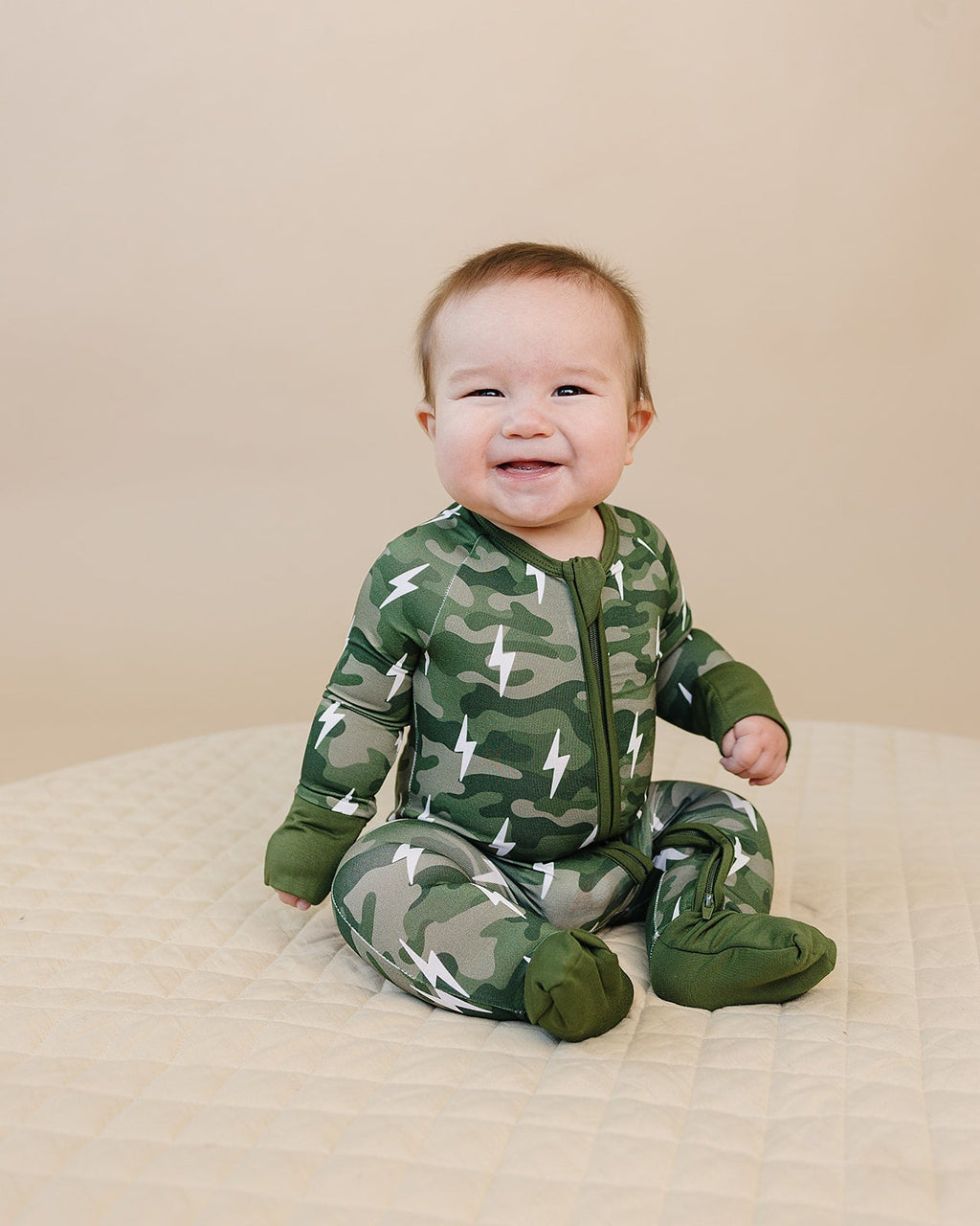 Bamboo Zip Romper | Green Camo Bolts