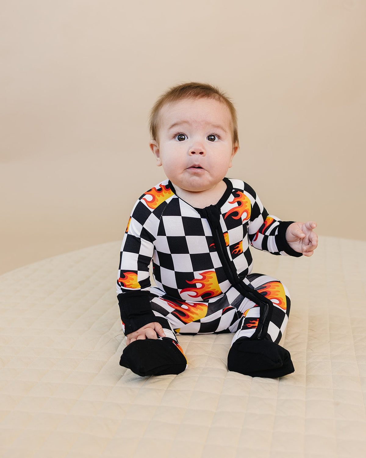 Bamboo Zip Romper | Checker Blaze