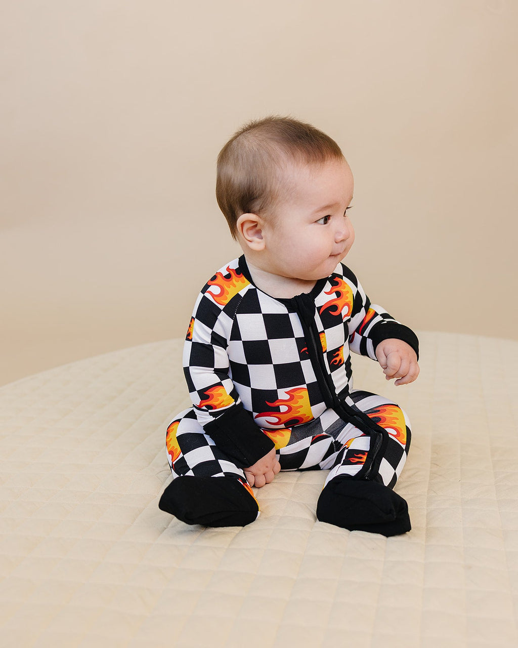 Bamboo Zip Romper | Checker Blaze