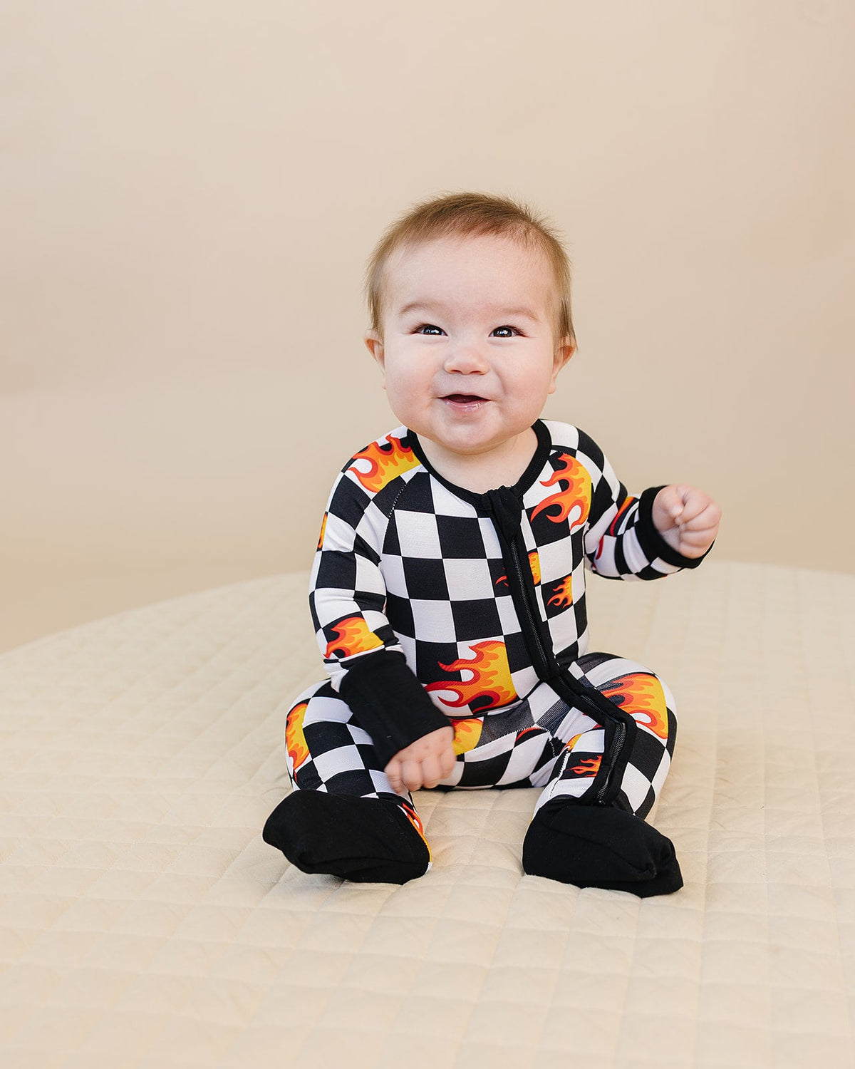 Bamboo Zip Romper | Checker Blaze