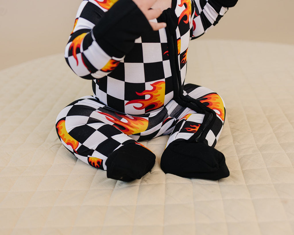 Bamboo Zip Romper | Checker Blaze