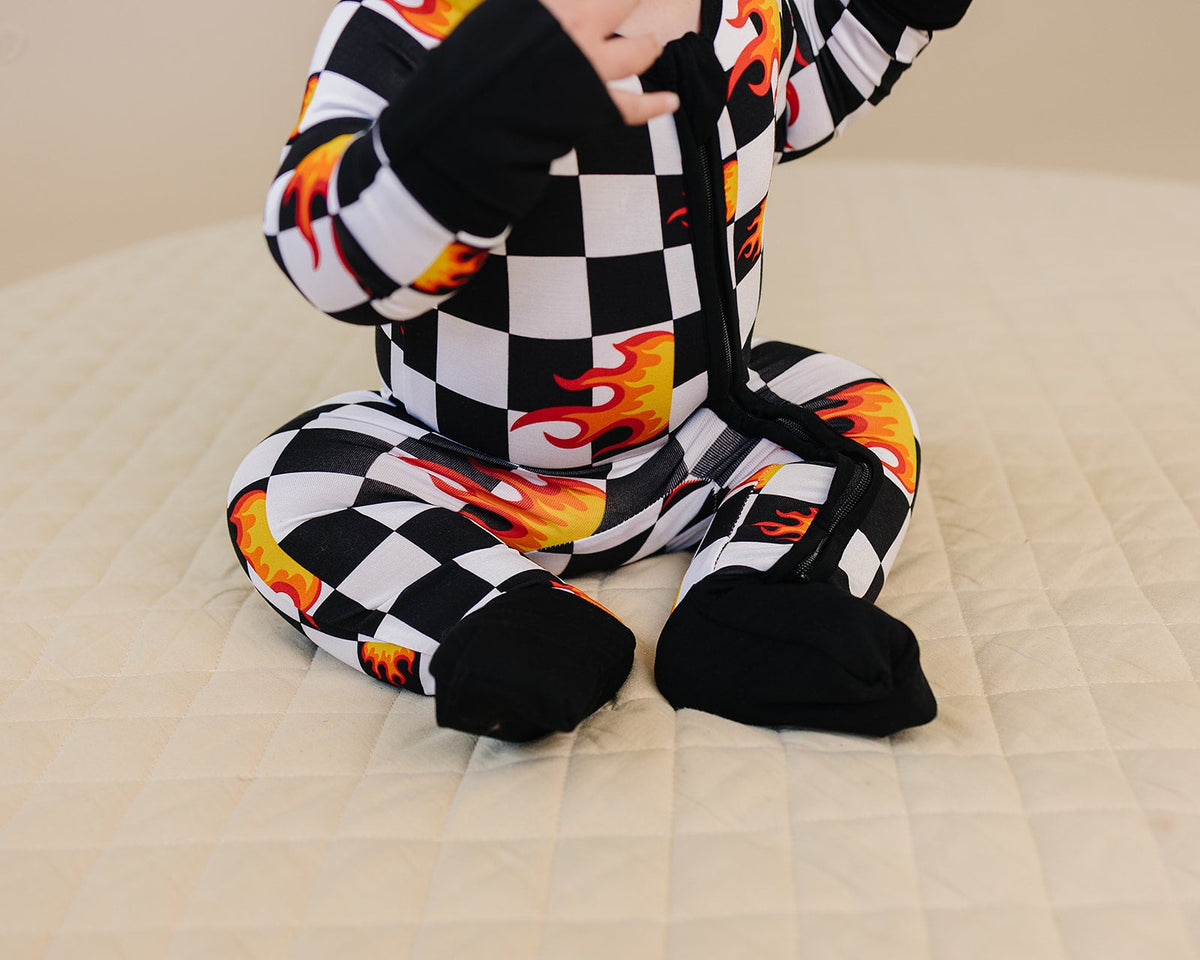 Bamboo Zip Romper | Checker Blaze