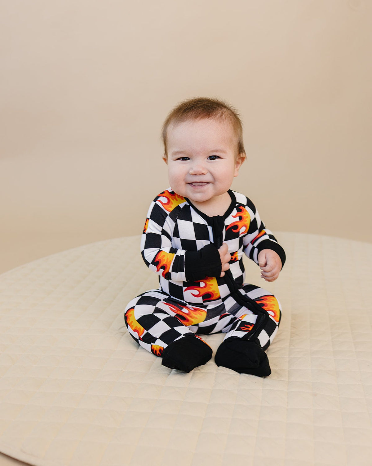 Bamboo Zip Romper | Checker Blaze