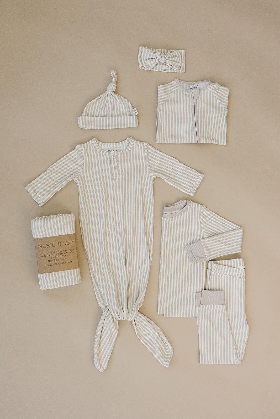 Taupe Stripe Ribbed Bamboo Head Wrap